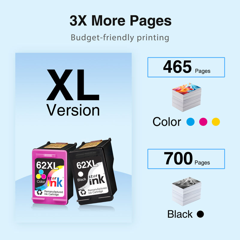 Compatible 62XL Ink for HP Printers（2 Pack）