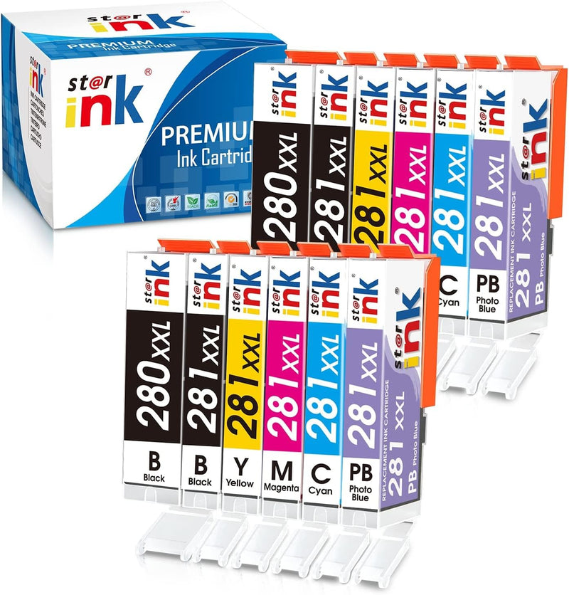 Starink Compatible Canon PGI-280 Ink Cartridges 12 Packs (Black, Cyan, Magenta, Yellow) | 280 Black 600 Pages 281 Black 6360 Pages 281 Color 830 Pages