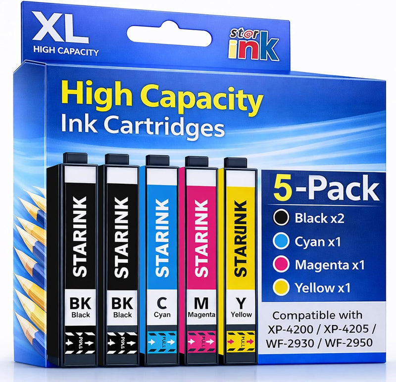 Starink Compatible Epson 232XL Ink Cartridges 5 Packs (Black, Cyan, Magenta, Yellow) | Black 150 Pages Color 140 Pages