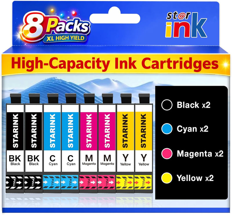 Starink Compatible Epson 232XL Ink Cartridges 8 Packs (Black, Cyan, Magenta, Yellow) | Black 150 Pages Color 140 Pages