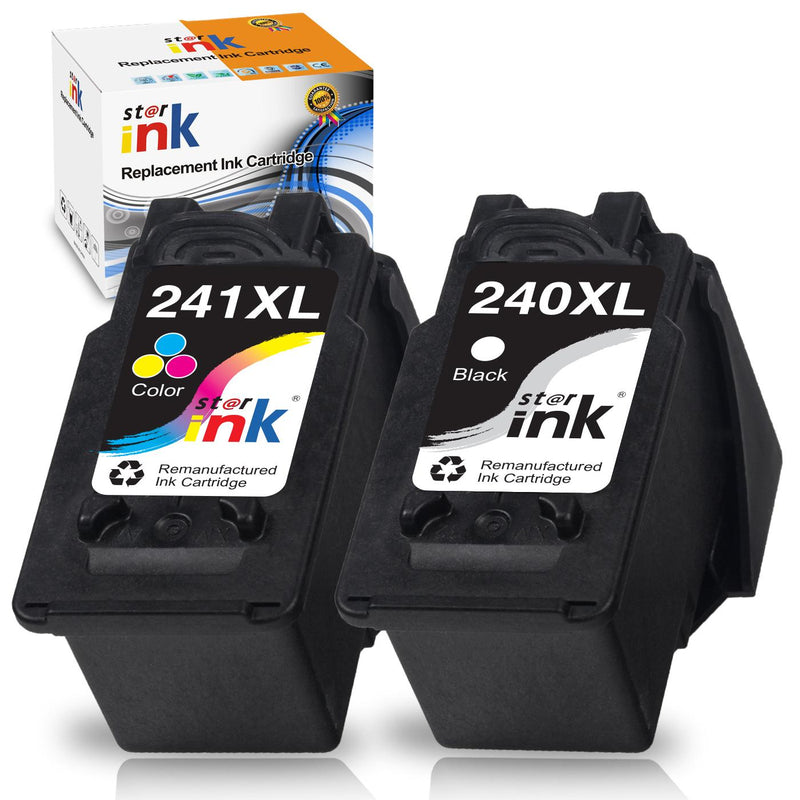 Starink Remanufactured Canon 240XL 241XL Ink Cartridges 2 Packs (Black, Tri-color) | Black 600 Pages Color 400 Pages