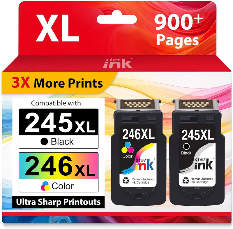 Starink Remanufactured Canon 245XL 246XL Ink Cartridges 2 Packs (Black, Tri-color) | 400 Pages
