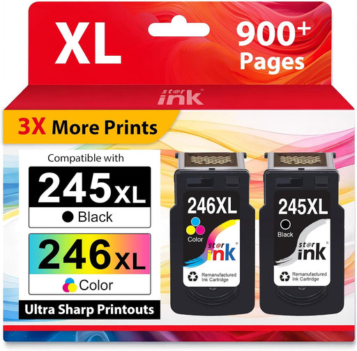 Starink Remanufactured Canon 245XL 246XL Ink Cartridges 2 Packs (Black, Tri-color) | 400 Pages