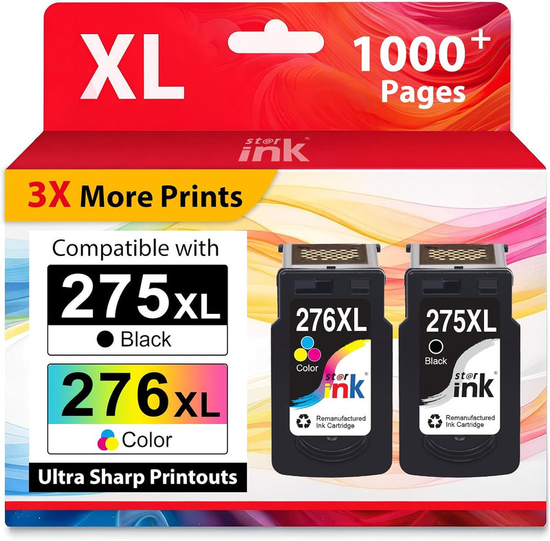 Starink Remanufactured Canon 275XL 276XL Ink Cartridges 2 Packs (Black, Tri-color) | 400 Pages