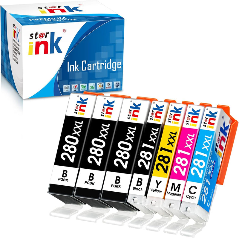Starink Compatible Canon PGI-280 Ink Cartridges 7 Packs (Black, Cyan, Magenta, Yellow) | 280 Black 600 Pages 281 Black 6360 Pages 281 Color 830 Pages
