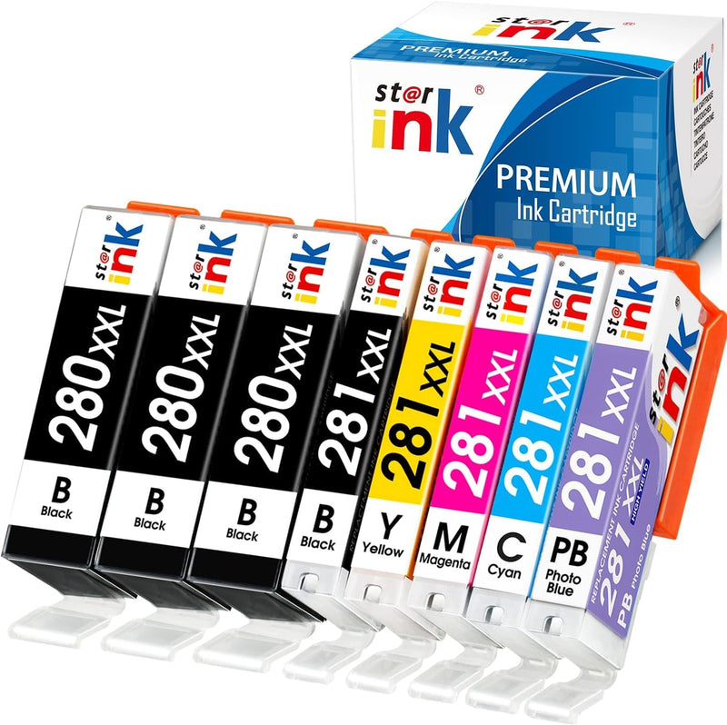 Starink Compatible Canon PGI-280 Ink Cartridges 8 Packs (Black, Cyan, Magenta, Yellow) | 280 Black 600 Pages 281 Black 6360 Pages 281 Color 830 Pages