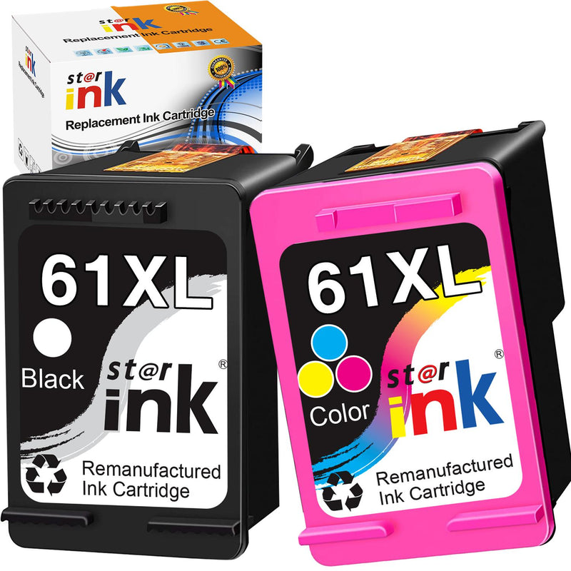 Starink Remanufactured HP 61XL Ink Cartridges 2 Packs (Black, Tri-color) | Black 650 Pages Color 450 Pages