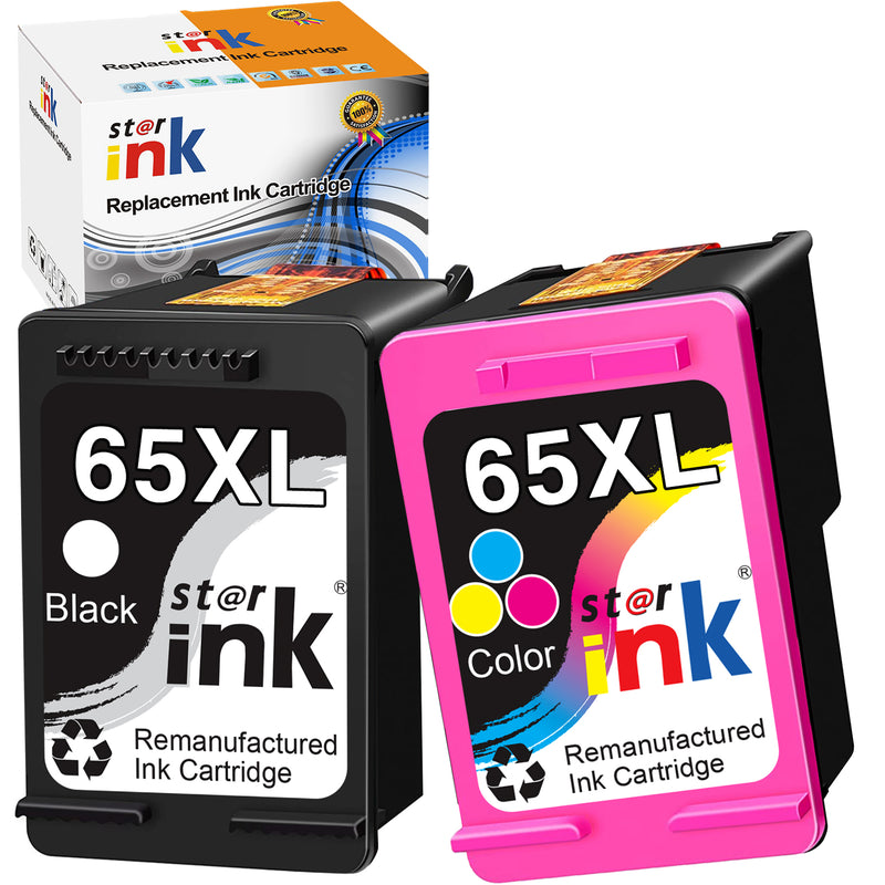 Starink Remanufactured HP 65XL Ink Cartridges 2 Packs (Black, Tri-color) | Black 450 Pages Color 360 Pages