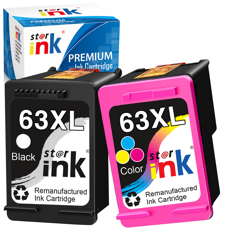 Starink Remanufactured HP 63XL Ink Cartridges 2 Packs (Black, Tri-color) | Black 480 Pages Color 300 Pages