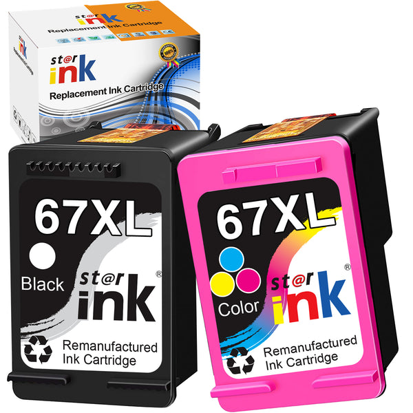 Starink Remanufactured HP 67XL Ink Cartridges 2 Packs (Black, Tri-color) | Black 240 Pages Color 200 Pages