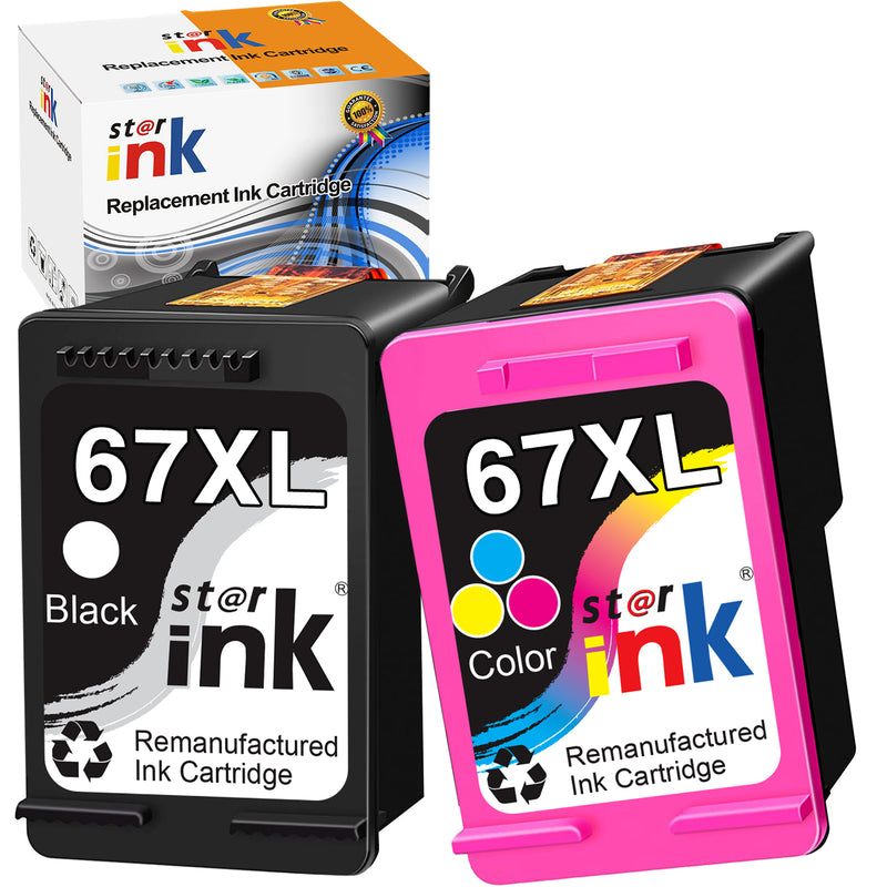 Starink Remanufactured HP 67XL Ink Cartridges 2 Packs (Black, Tri-color) | Black 240 Pages Color 200 Pages
