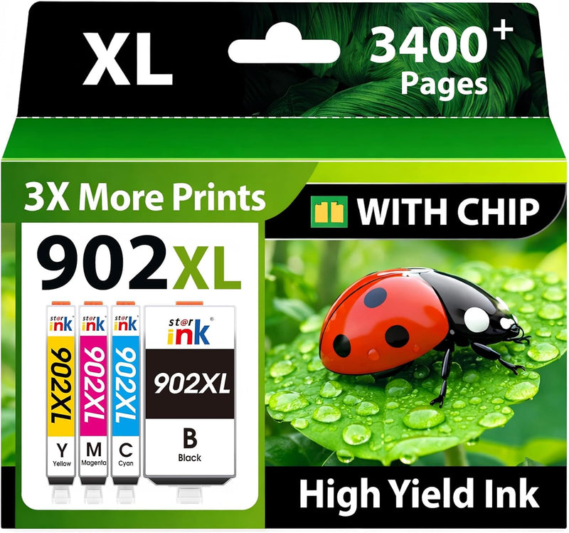 Starink Compatible HP 902XL Ink Cartridges 4 Packs (Black, Cyan, Magenta, Yellow) | Black 2,000 Pages Color 1,600 Pages
