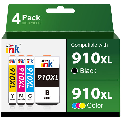 Starink compatible remanufactured HP 910XL ink cartridges 4 pack (Black, Cyan, Magenta, Yellow) for HP printers