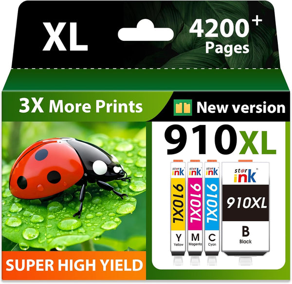 Starink Compatible HP 910XL Ink Cartridges 4 Packs (Black, Cyan, Magenta, Yellow) | 825 Pages