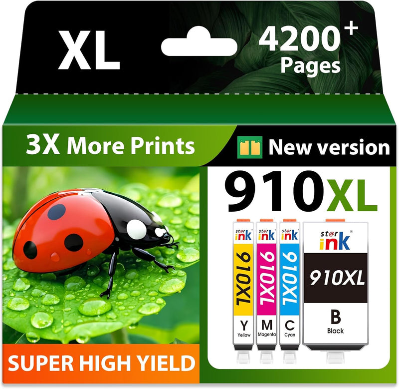 Starink Compatible HP 910XL Ink Cartridges 4 Packs (Black, Cyan, Magenta, Yellow) | 825 Pages