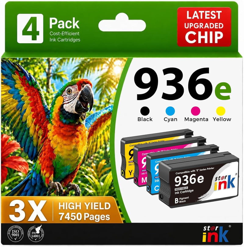 Starink Compatible Remanufactured HP 936e Ink Cartridges 4 Packs (Black, Cyan, Magenta, Yellow) | Black 2,500 Pages Color 1,650 Pages