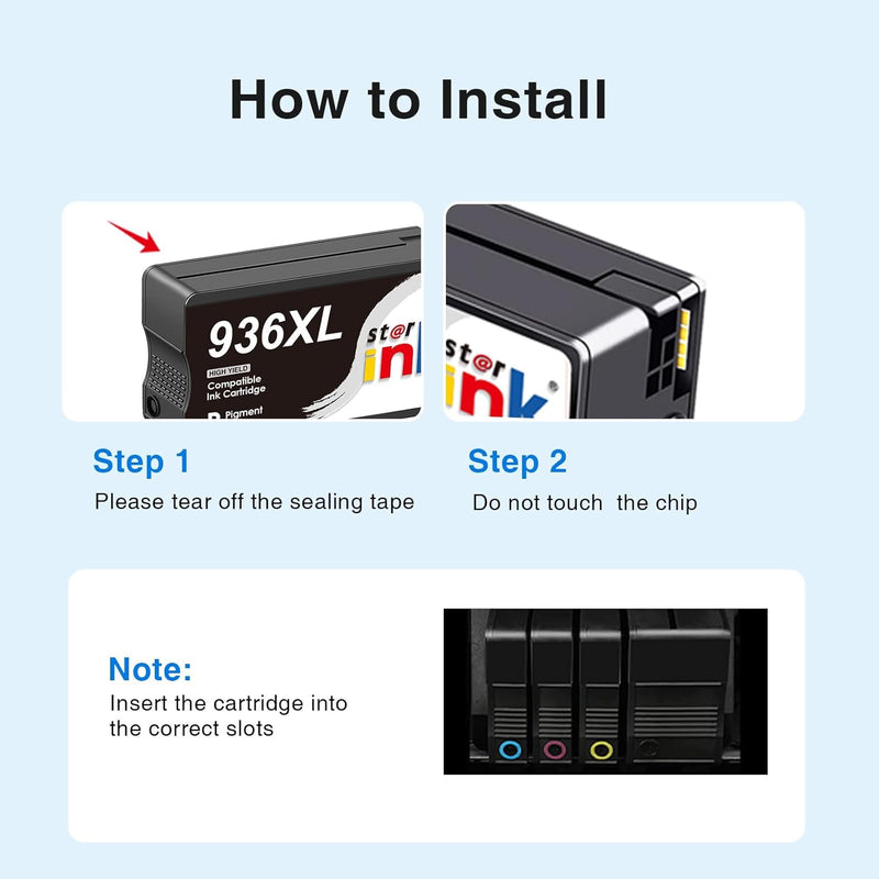 Starink Compatible Remanufactured HP 936e Ink Cartridges 4 Packs (Black, Cyan, Magenta, Yellow) | Black 2,500 Pages Color 1,650 Pages