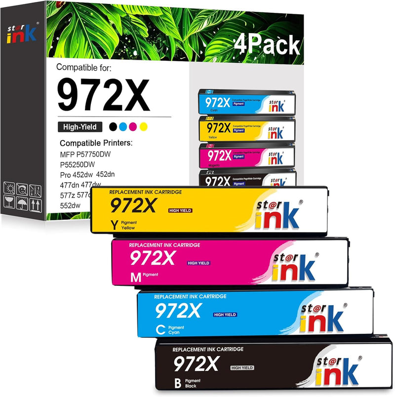 Starink Compatible HP 972X Ink Cartridges 4 Packs (Black, Cyan, Magenta, Yellow) | 3,500 Pages