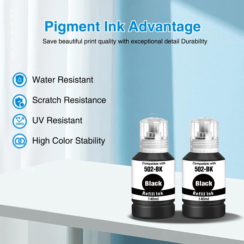 Compatible Epson 502 Black Ink Bottles (2 Pack, High Capacity)