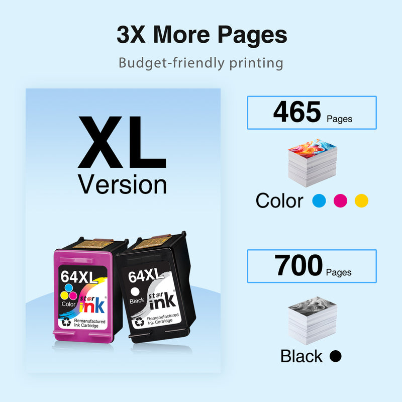 Compatible HP 64XL Ink Cartridges (2 Pack Black & Color)