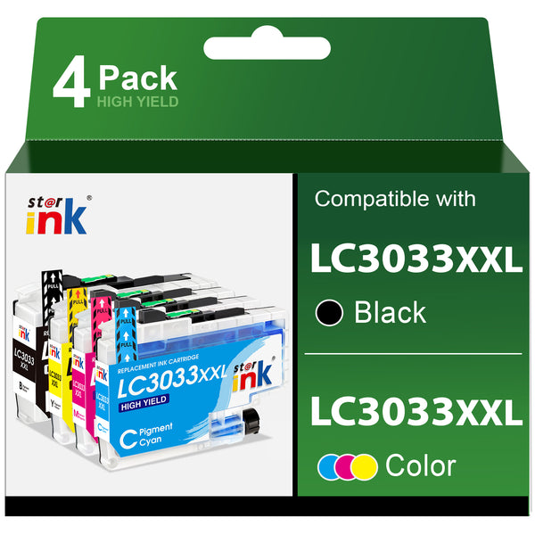Starink Compatible Brother LC3033 Ink Cartridges 4 Packs (Black, Cyan, Magenta, Yellow) | Black 3,000 Pages Color 1,500 Pages