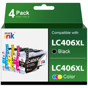 LC406XL/LC406 Ink Cartridges for Brother (4-Pack BK/C/M/Y)