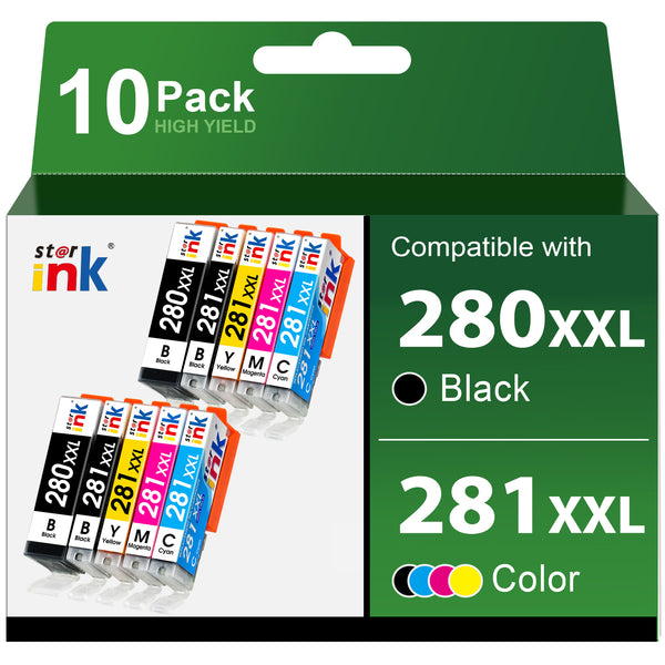 Starink Compatible Canon 280XXL 281XXL Ink Cartridges 10 Packs (Black, Cyan, Magenta, Yellow) | 280 Black 600 Pages, 281 Black 6,360 Pages, 281 Color 800 Pages