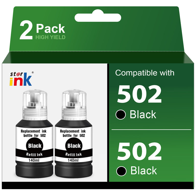 Epson 502 Black Compatible Ink Bottles (2 Pack, High Capacity)