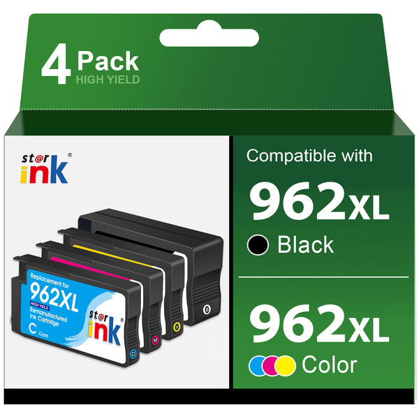 Starink Compatible HP 962XL Ink Cartridges 4 Packs (Black, Cyan, Magenta, Yellow) | 2,000 Pages Color 1,600 Pages